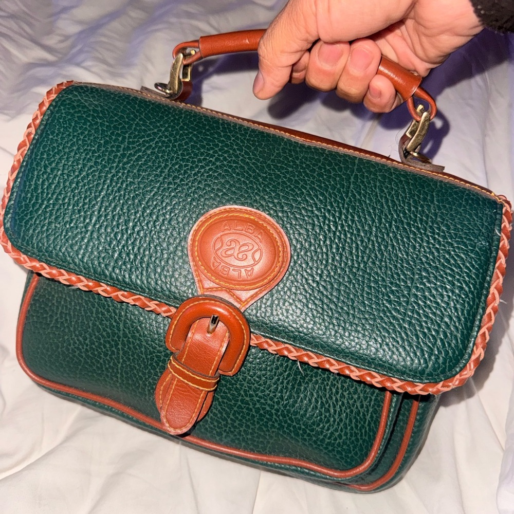 Alba Forest Green Satchel with Tan Accents